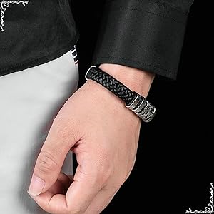 Amazon.com: Dsnyu Leather Bracelets Man, Black Punk Bracelets with